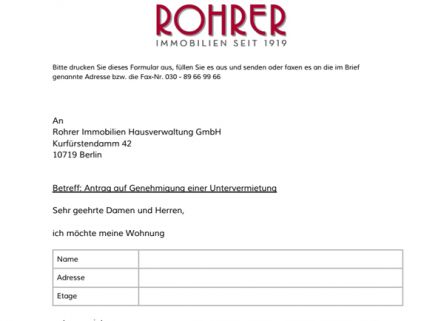 Musterbrief Antrag Auf Erlaubnis Zur Untervermietung